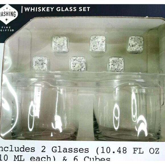 Whiskey Gift Set 2 Lowball Glasses 6 Stone "Ice" Cubes New Original Sealed Box - Picture 5 of 10